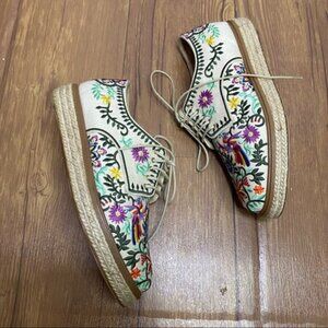 RARE Sergio Rossi Embroidered Canvas‎ White Espadrilles Sneaker White Sz 36 6